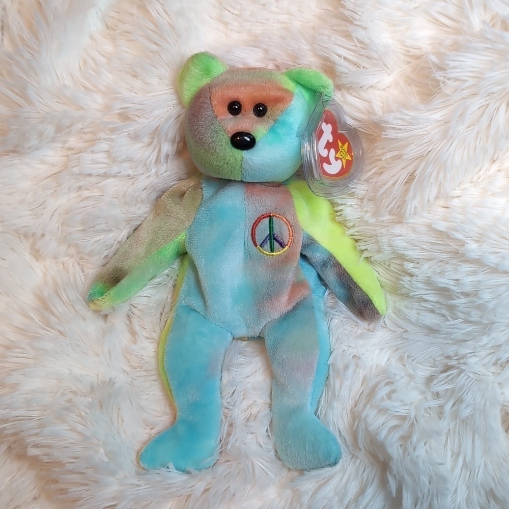 TY Beanie Babies PEACE Bear retired vintage stuffed animal toy BD 2-1-96